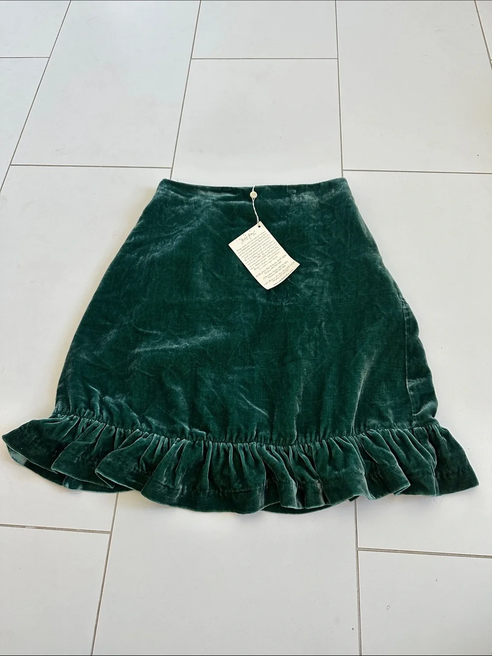 Rachel Riley Emerald Green Velvet A-Line Skirt with Ruffle Hem 14 nwt